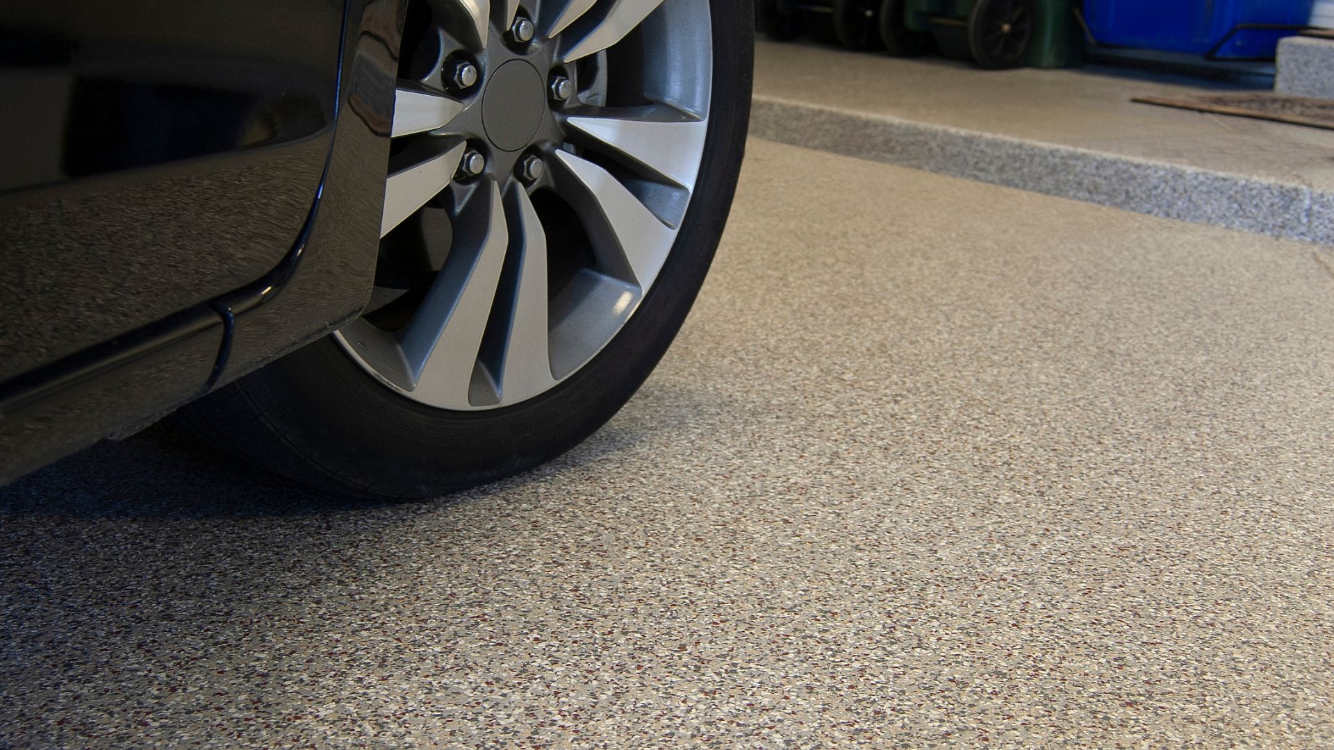 A close up of a tire on a car